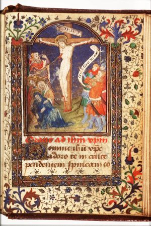 The Crucifixion, with Mary, St. John, the confessing centurion, soldiers, and Longinus piercing Christ's side with a lance