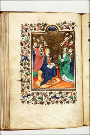 Pentecost: the Holy Spirit descends upon Mary and the apostles