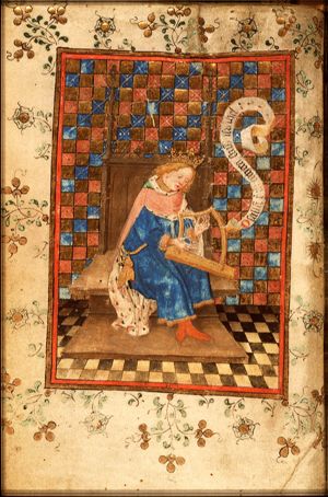 David playing the harp
