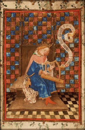 David playing the harp