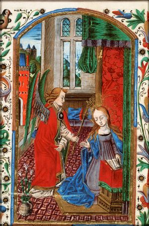 The Annunciation: Gabriel announces Christ's birth to Mary