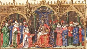 Simon de Hesdin presents his translation of the 'Facta et dicta memorabilia' by Valerius Maximus to Charles V, king of France