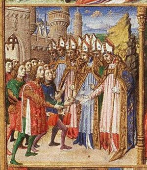 Ten sons of leading Romans are sent to Etruria to be instructed in religious ceremonial; the Etrurians priests are represented as bishops