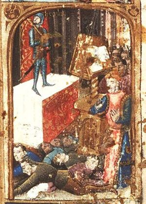 After neglecting the celebration of Hercules' sacrifices, all adult members of the Potitii are killed and Appius loses his sight