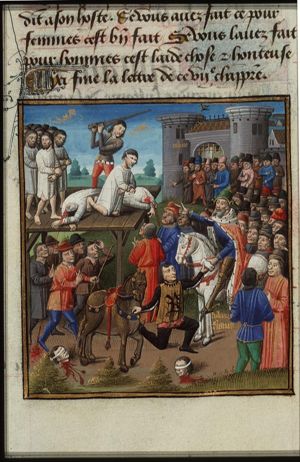 Fulvius Flaccus orders the beheading of the Senate of the rebellious city of Capua; he ignores the letter (asking for clemency) of the Roman Senate