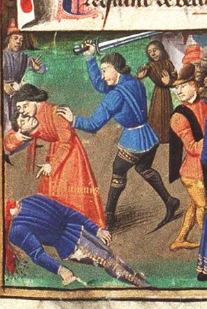 Volumnius is put to death by order of Mark Antony, while mourning his dead friend Marcus Lucullus