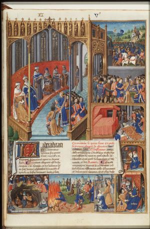 A delegation of Carthaginians (with Hasdrubal) before the Roman Senate to pay ransom for their prisoners