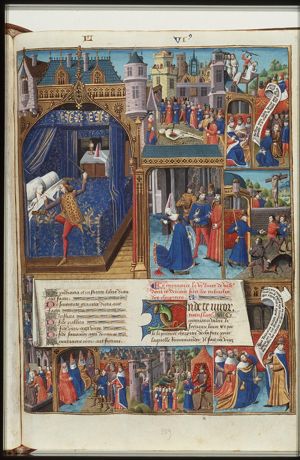 Rape of Lucretia: Sextus Tarquin threatens her with a sword