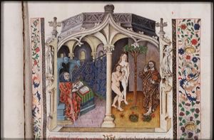 Baudouin d'Avesnes holding his 'Trésor des histoires' (1st of 2)