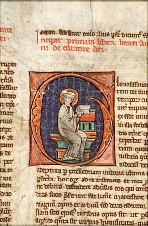 St. Augustine, Bishop of Hippo, with an open book and a pen-knife