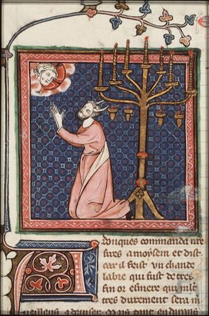 Moses is ordered by God to make a golden seven-branched candlestick