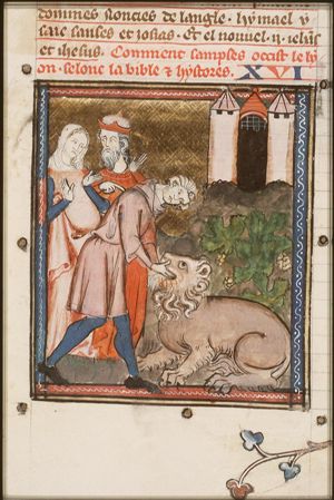 Samson kills the lion with his bare hands