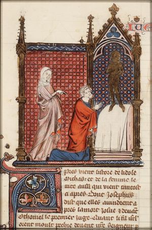 The idolatry of the Ephraimite Micah: Micah and his mother adoring the idol