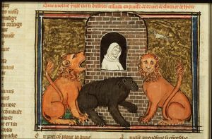 Legend of the drunken monk, attacked by the devil in the shape of a bear and two lions