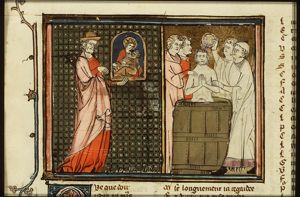 Legend of the conversion of the Saracen, who's seen a picture of Mary (1st of 2): a picture of the Virgin and Child is shown