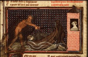 Legend of the monk who was sailing in the night to visit a woman, and on his way the devil visited him