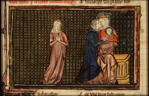 Legend of the knight paying tribute to Mary because of his blind wife