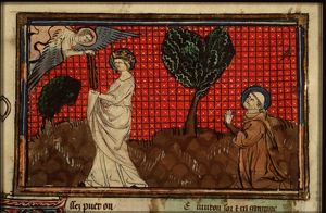 Legend of the angel throwing down burning torches who were caught by Mary