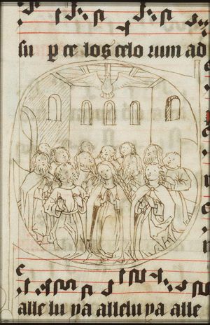 Pentecost: the Holy Spirit descends upon Mary and the apostles