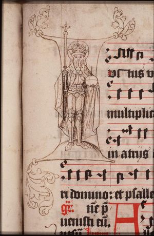 Emperor Henry II holding a staff and an orb