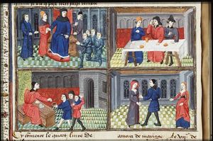 Soldiers kneeling before a ruler enthroned (1st of 4)