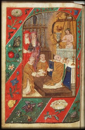 The mass of St. Gregory the Great: Christ appears on the altar