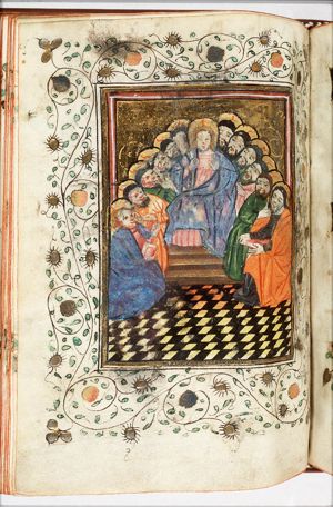 Pentecost: the Holy Spirit descends upon Mary and the apostles