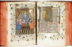Pentecost: the Holy Spirit descends upon Mary and the apostles