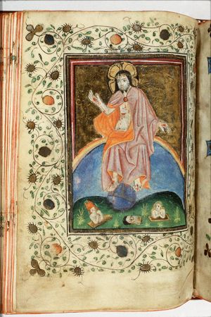 The Last Judgement: Christ on a rainbow raises the dead