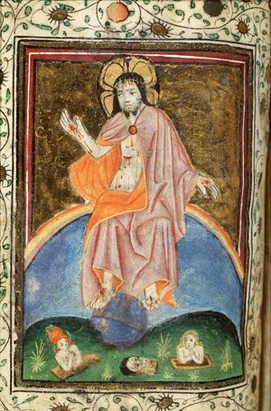 The Last Judgement: Christ on a rainbow raises the dead