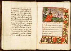 An angel appears to David with the symbols of the three punishments