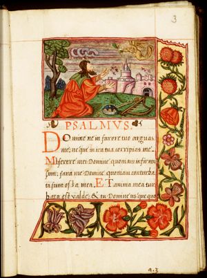 An angel appears to David with the symbols of the three punishments