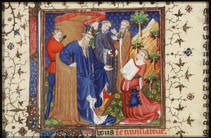 Raoul de Presles presents his translation to Charles V of France