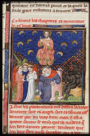 The Neo-Platonist philosopher Porphyrius vacillating between good (angels) and evil (devils)