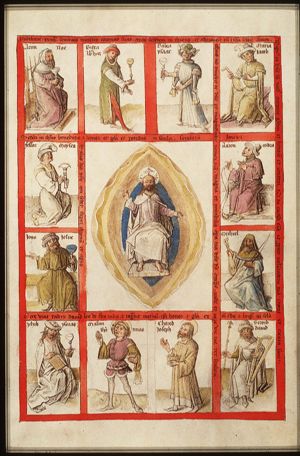 Throne of God: Christ enthroned, surrounded by twelve elders from the Old Testament