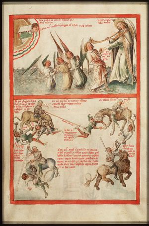 The sixth angel sounds: the four angels bound in the river Euphrates are released; a speaking head (the 'voice') (1st of 2)