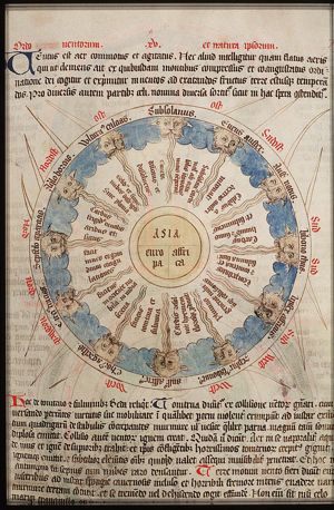 Map of the world and the winds