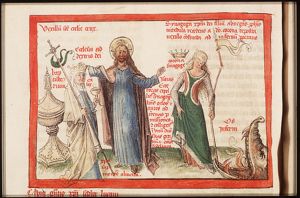 Christ choosing 'Ecclesia', chasing away 'Synagoga'