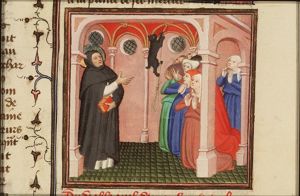The devil appears in the form of a cat to St. Dominic of Calerueja