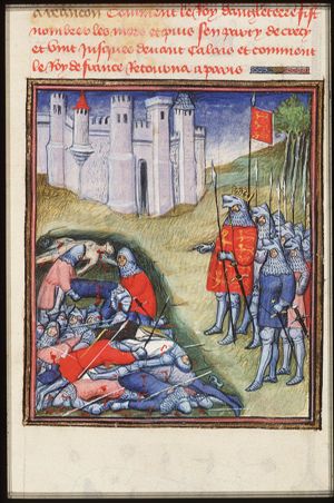 Edward III counting the dead on the battlefield of Crécy