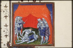 Enrique of Transtamare kills his half-brother Pedro I, king of Leon and Castile