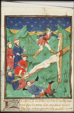 The Crucifixion: Christ is nailed to the cross