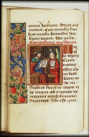 The Evangelist St. Matthew writing, with his symbol the angel