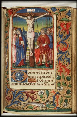 The Crucifixion, with Mary, St. John, probably St. Mary Magdalene, and soldiers