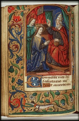 The coronation of Mary by an angel before God enthroned in heaven