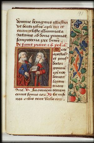 St. Peter holding a key and St. Paul holding a book and a sword