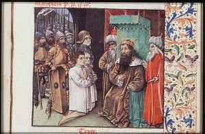 King Minos, judge of Hades, condemns two men