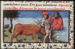 Mercury, playing his flute, puts Argus to sleep to steal Io, changed into a cow