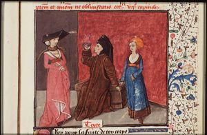 Aesculapius, accompanied by two ladies, makes a diagnosis