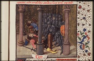 Paris and his companions kill Achilles in the temple of Apollo